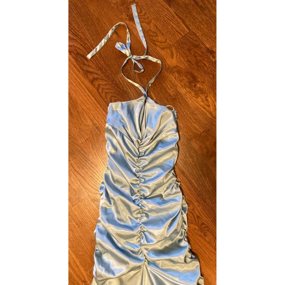 Jessica McClintock Vintage Blue Ruched Halter Neck Prom Formal Dress Size 2 - Picture 3 of 14